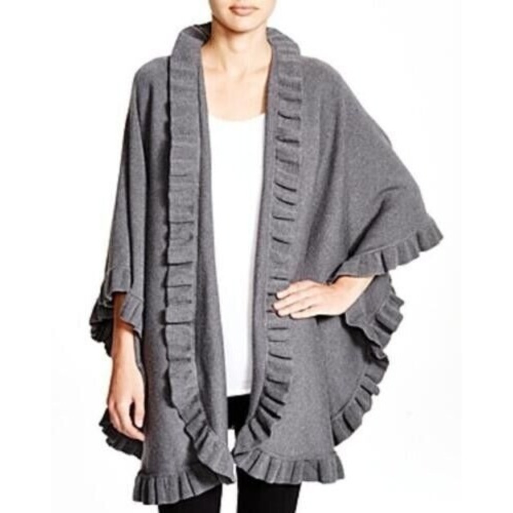 Lane D'Olimpia Wool ruffle heavyweight women's scarf wrap‎ - Grey